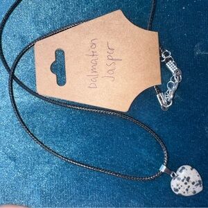 Dalmatian Jasper Heart Pendant Necklace - Black and White